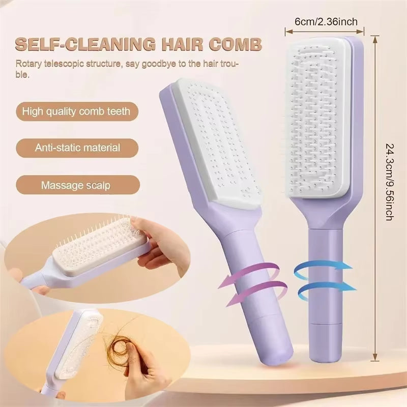 Self Cleaning Hair Brush Comb Retractable Hair Brushes Easy Clean Hair Comb with Retractable Bristles anti Static Massage Comb