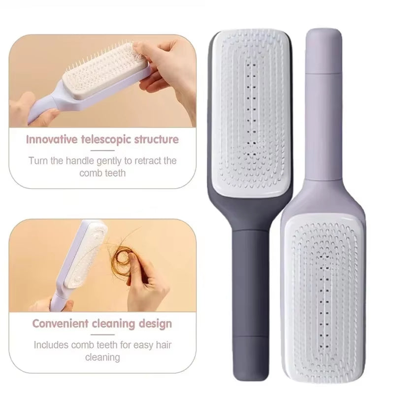 Self Cleaning Hair Brush Comb Retractable Hair Brushes Easy Clean Hair Comb with Retractable Bristles anti Static Massage Comb